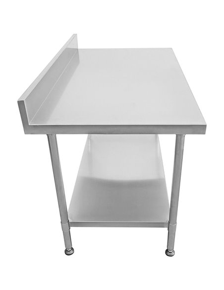 Commercial Mobile Work table with Adjustable feet Stainless steel Bottom shelf Rear upstand 800x600xx850/930mm | Stalwart DA-WT6