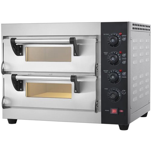 Commercial Pizza oven Electric 2 chambers 400x400mm 350°C Mechanical controls 3.9kW 230V | Stalwart DA-PS4412