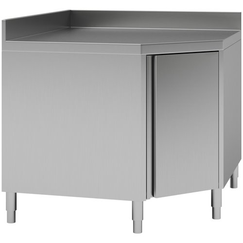 Commercial Worktop Floor Cupboard Corner unit Hinged door Stainless steel Sides 600mm Upstand | Stalwart DA-VTC106CB