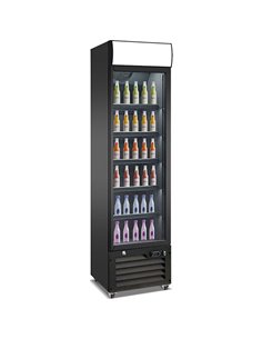 Commercial Bottle Cooler Upright 220 litres Single Glass Door with LED Canopy in Black | Stalwart DA-KXG220H