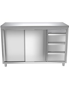 Commercial Worktop Floor Cupboard 3 drawers Right 2 sliding doors Stainless steel Width 1600x600x850mm | Stalwart DA-VTC166R3