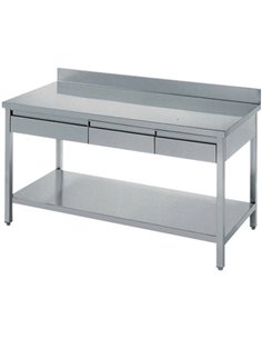 Professional Work table 3 drawers Stainless steel Bottom shelf Upstand 1600x600x850mm | Stalwart DA-VT166A3D