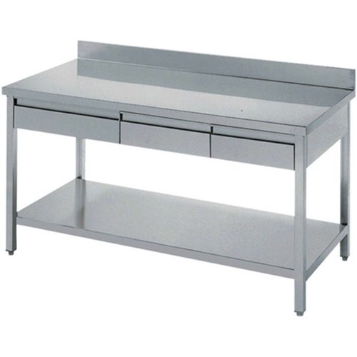 Professional Work table 3 drawers Stainless steel Bottom shelf Upstand 1600x600x850mm | Stalwart DA-VT166A3D