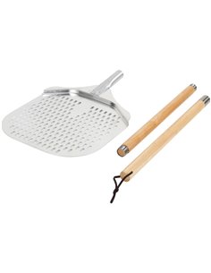 Pizza Peel 12'' Perforated square Wood handle Length 88cm | Stalwart DA-SPRX8812P