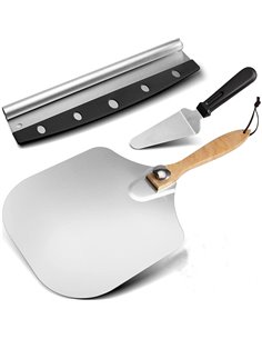 3 piece Pizza Set - 12&quot Pizza Peel Folding Handle, Pizza cutter &amp Spatula | Stalwart DA-PRX12S1