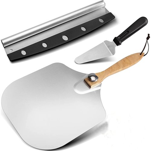 3 piece Pizza Set - 12&quot Pizza Peel Folding Handle, Pizza cutter &amp Spatula | Stalwart DA-PRX12S1