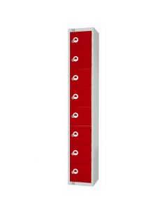 Eight Door Locker with Sloping Top Red Door Camlock