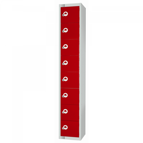 Eight Door Locker with Sloping Top Red Door Camlock