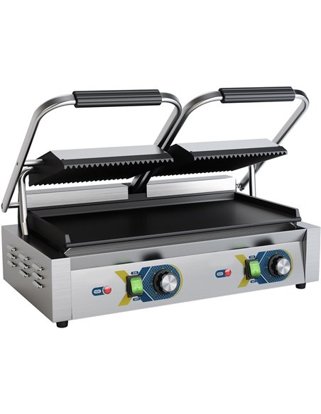 Heavy Duty Panini Contact grill Double Ribbed/Smooth | Stalwart DA-EGD20B