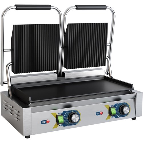 Heavy Duty Panini Contact grill Double Ribbed/Smooth | Stalwart DA-EGD20B