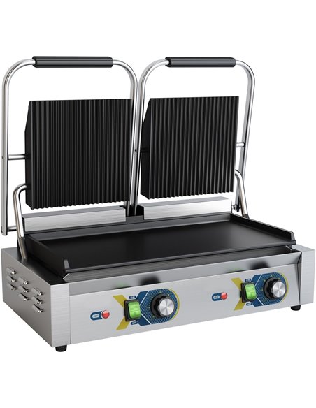 Heavy Duty Panini Contact grill Double Ribbed/Smooth | Stalwart DA-EGD20B