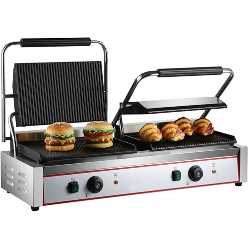 Heavy Duty Twin XL Panini Contact grill Ribbed 4.4kW Dual Zone | Stalwart DA-HEG813E