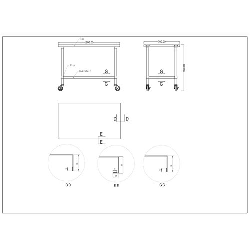 Commercial Mobile Stainless Steel Work Table Bottom shelf 1200x700x900mm | Stalwart DA-WT70120GMOBILE