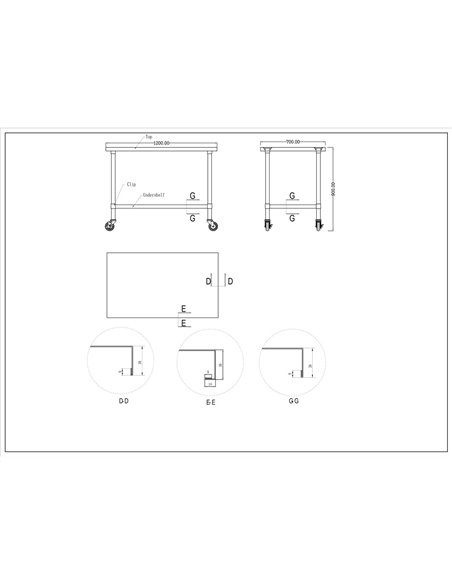 Commercial Mobile Stainless Steel Work Table Bottom shelf 1200x700x900mm | Stalwart DA-WT70120GMOBILE