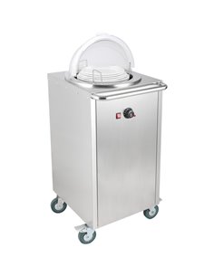 Heated Plate dispenser trolley Stainless steel 12''/300mm 50 plates with Rolltop Cover | Stalwart DA-TDDS1C