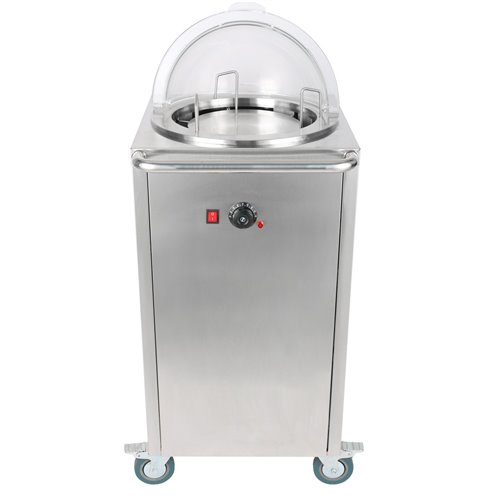 Heated Plate dispenser trolley Stainless steel 12''/300mm 50 plates with Rolltop Cover | Stalwart DA-TDDS1C