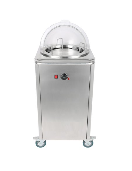 Heated Plate dispenser trolley Stainless steel 12''/300mm 50 plates with Rolltop Cover | Stalwart DA-TDDS1C
