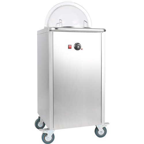 Heated Plate dispenser trolley Stainless steel 12''/300mm 50 plates with Rolltop Cover | Stalwart DA-TDDS1C