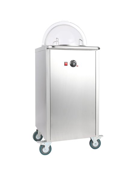 Heated Plate dispenser trolley Stainless steel 12''/300mm 50 plates with Rolltop Cover | Stalwart DA-TDDS1C
