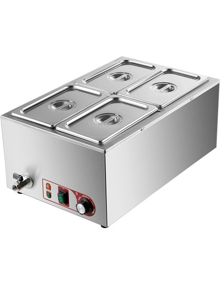 Commercial Bain Marie with Drain Tap 4xGN1/4 Including 4 containers with lid | Stalwart DA-HB4