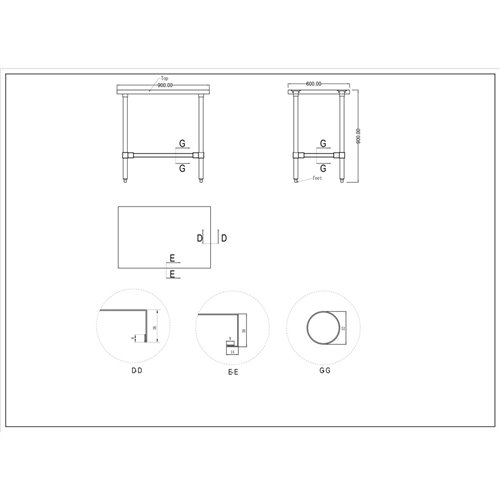 Commercial Stainless Steel Work Table No Bottom shelf 900x600x900mm | Stalwart DA-WT6090GNU