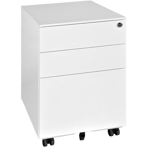 Professional White Mobile Pedestal with 3 Lockable Drawers 390x520x600mm | Stalwart DA-MP3WHITE