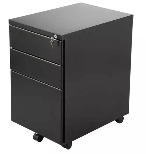 Professional Black Mobile Pedestal with 3 Lockable Drawers 390x520x600mm | Stalwart DA-MP3BLACK