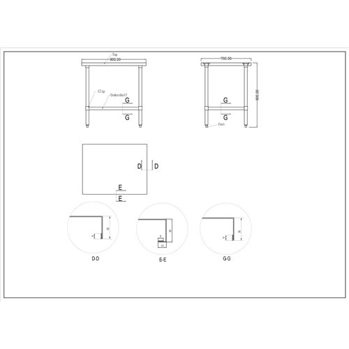 Commercial Stainless Steel Work Table Bottom shelf 900x700x900mm | Stalwart DA-WT7090G