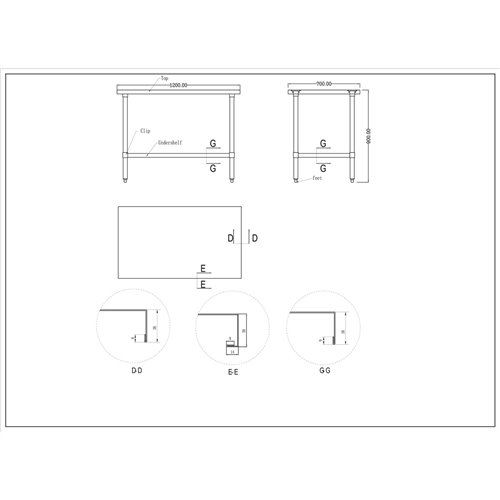 Commercial Stainless Steel Work Table Bottom shelf 1200x700x900mm | Stalwart DA-WT70120G