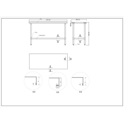 Commercial Stainless Steel Work Table Bottom shelf Upstand 1500x600x900mm | Stalwart DA-WT60150GB