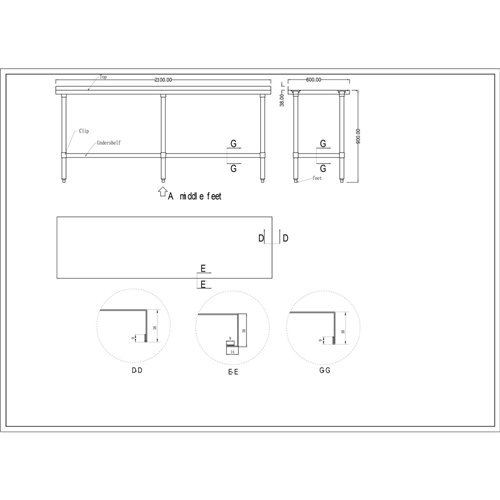 Commercial Stainless Steel Work Table Bottom shelf Upstand 2100x600x900mm | Stalwart DA-WT60210GB