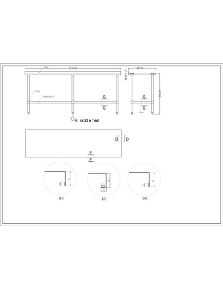 Commercial Stainless Steel Work Table Bottom shelf Upstand 2100x600x900mm | Stalwart DA-WT60210GB
