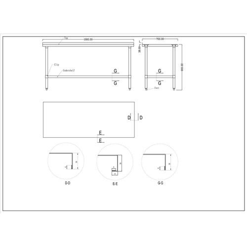 Commercial Stainless Steel Work Table Bottom shelf Upstand 1800x700x900mm | Stalwart DA-WT70180GB