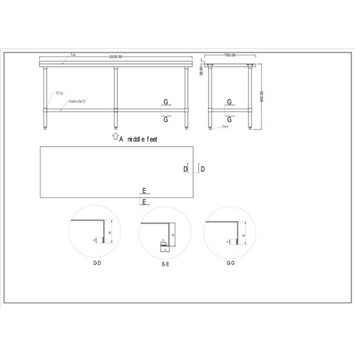Commercial Stainless Steel Work Table Bottom shelf Upstand 2100x700x900mm | Stalwart DA-WT70210GB
