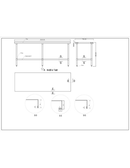 Commercial Stainless Steel Work Table Bottom shelf Upstand 2100x700x900mm | Stalwart DA-WT70210GB