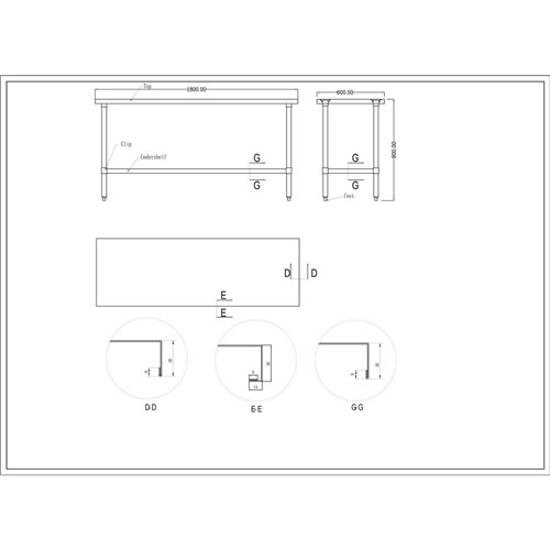 Commercial Stainless Steel Work Table Bottom shelf 1800x600x900mm | Stalwart DA-WT60180G