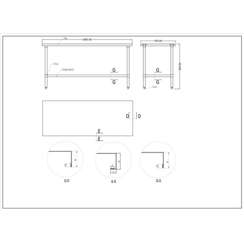 Commercial Stainless Steel Work Table Bottom shelf 1800x700x900mm | Stalwart DA-WT70180G