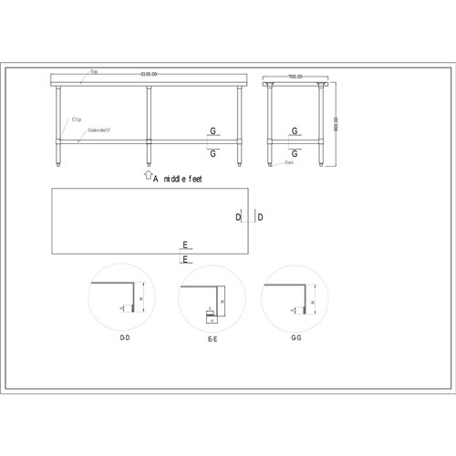 Commercial Stainless Steel Work Table Bottom shelf 2100x700x900mm | Stalwart DA-WT70210G