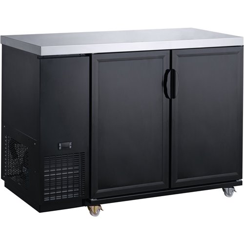 Black Counter Height Narrow Solid Door Back Bar Refrigerator with LED Lighting and Stainless Steel Top 462 litres Black | Stalwa