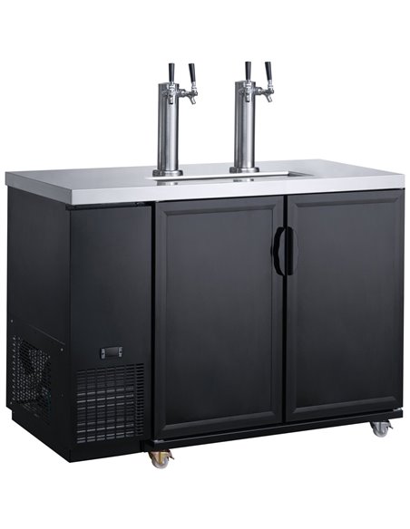 Direct Draw Beer Dispenser - Twin Door Keg Cooler with Double Beer Taps Black | Stalwart DA-DKB60M2