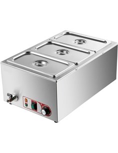 Commercial Bain Marie with Drain Tap 3xGN1/3 Including 3 containers with lid | Stalwart DA-HB3