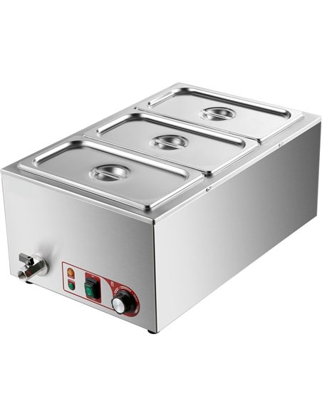 Commercial Bain Marie with Drain Tap 3xGN1/3 Including 3 containers with lid | Stalwart DA-HB3