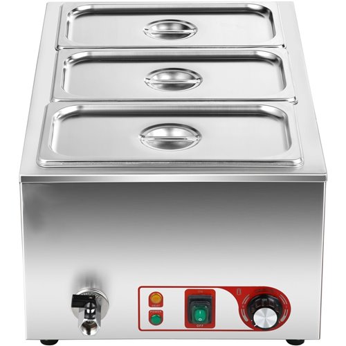 Commercial Bain Marie with Drain Tap 3xGN1/3 Including 3 containers with lid | Stalwart DA-HB3