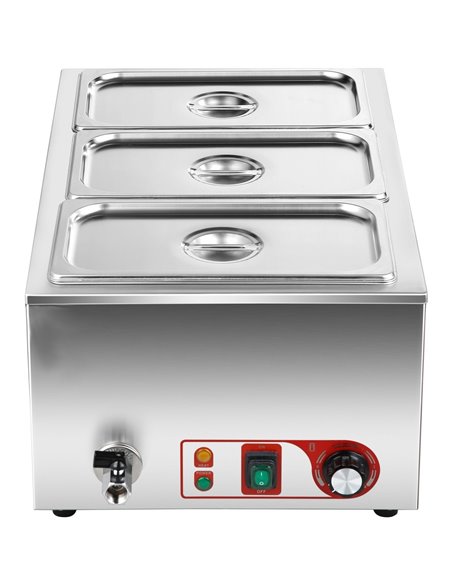 Commercial Bain Marie with Drain Tap 3xGN1/3 Including 3 containers with lid | Stalwart DA-HB3