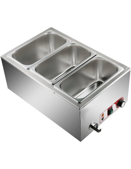 Commercial Bain Marie with Drain Tap 3xGN1/3 Including 3 containers with lid | Stalwart DA-HB3