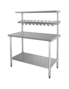 Stainless Steel Prep table 14 x GN1/9 &amp Top shelf  &amp Undershelf | Stalwart DA-WTG60180