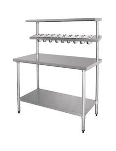 Stainless Steel Prep table 11 x GN1/9 &amp Top shelf  &amp Undershelf | Stalwart DA-WTG60150