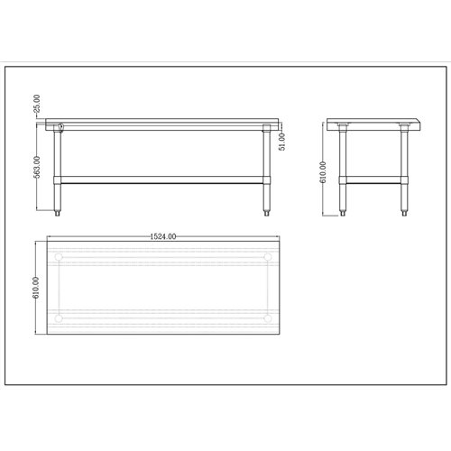 Commercial Equipment Stand / Low Height Table Stainless Steel Bottom shelf 3 Side Upstand 1500x600x600mm | Stalwart DA-EES2460