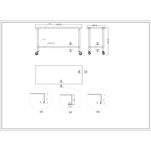 Commercial Mobile Stainless Steel Work Table Bottom shelf 1500x600x900mm | Stalwart DA-WT60150GMOBILE