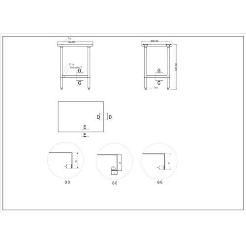 Commercial Stainless Steel Work Table Bottom shelf 700x600x900mm | Stalwart DA-WT6070G